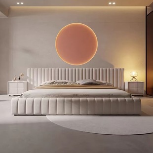Modern Trendy Tech Fabric Tatami Large Bed Simple Wabi-Sabi Style Villa Master Bedroom Fabric Bed 2.2m Fabric Bed