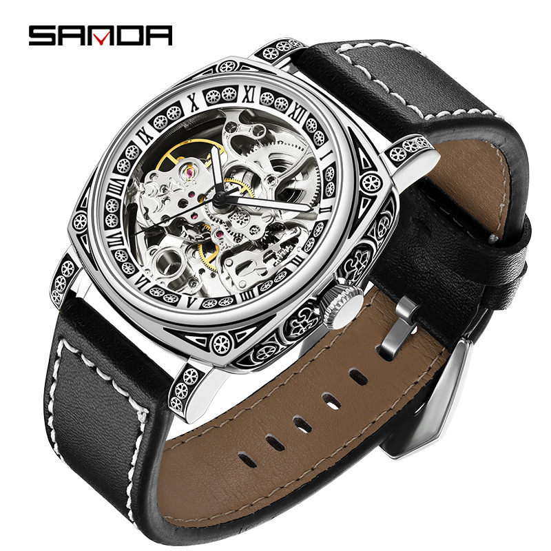 Sanda nuevo reloj hombres hueco reloj mecánico moda 7013 reloj mecánico automático niños reloj impermeable hombres