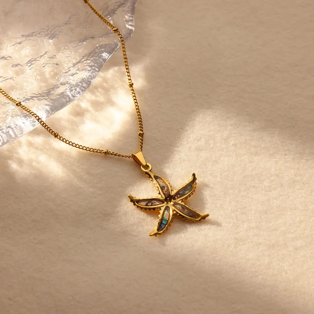 304 Stainless Steel Chain Material PVD Coated Real Gold Plated Tortoise Starfish Conch 304 Stainless Steel Vintage Style Marine Style Waterproof Non Tarnish 304 Stainless Steel Lobster Trigger Clasp Closure Pendant Necklace