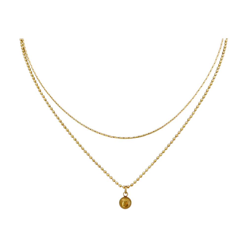 simple new stainless steel double layered ball fine necklace