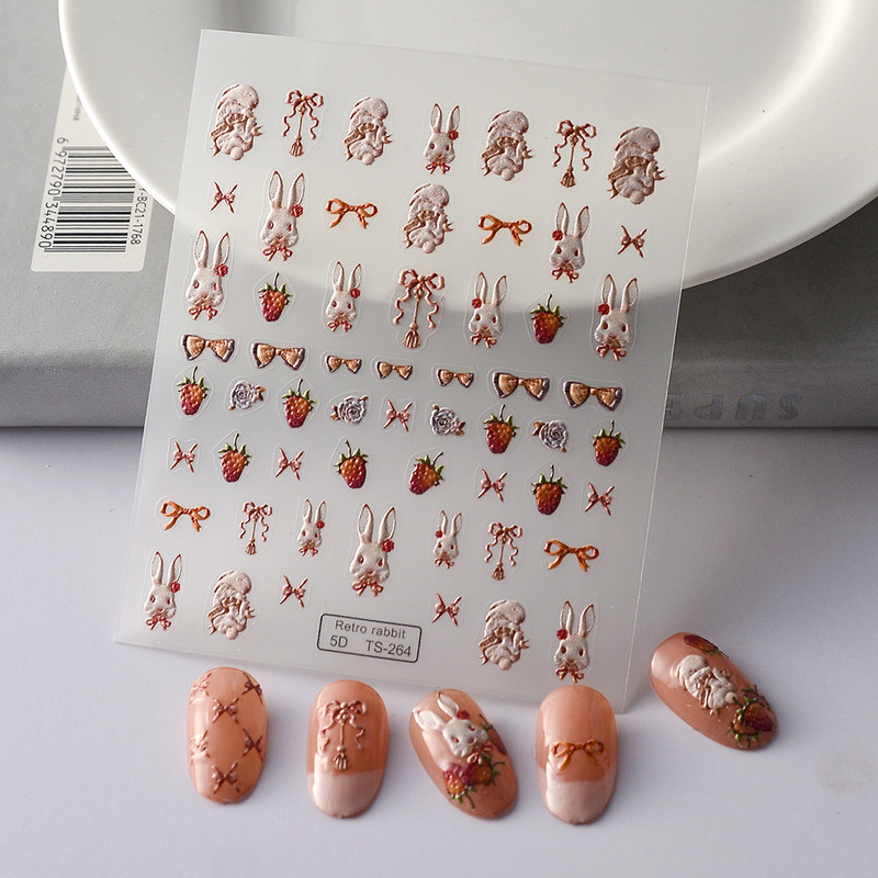New Technology 5D Nail Stickers Factory Cute Rococo Sweet Pet Rabbit Nail Art Embossed Stickers 3D Face Stickers New Technology 5D Nail Stickers Factory Cute Rococo Sweet Pet Rabbit Nail Art Embossed Stickers 3D Face Stickers