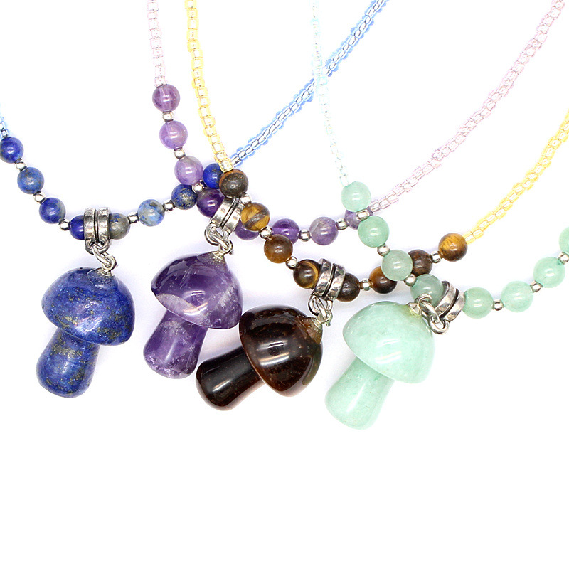 15g Weight Pendant Necklace Classification Alloy Chain Material Beaded Chain Chain Type Holiday Occasion Crystal Material Mushroom Pattern Spring&Summer Season Women's Gender Polishing Design Vacation, Classic Style Style Vacation Classic Style Mushroom Crystal Beaded Chain Beaded Necklaces Wholesale 10
