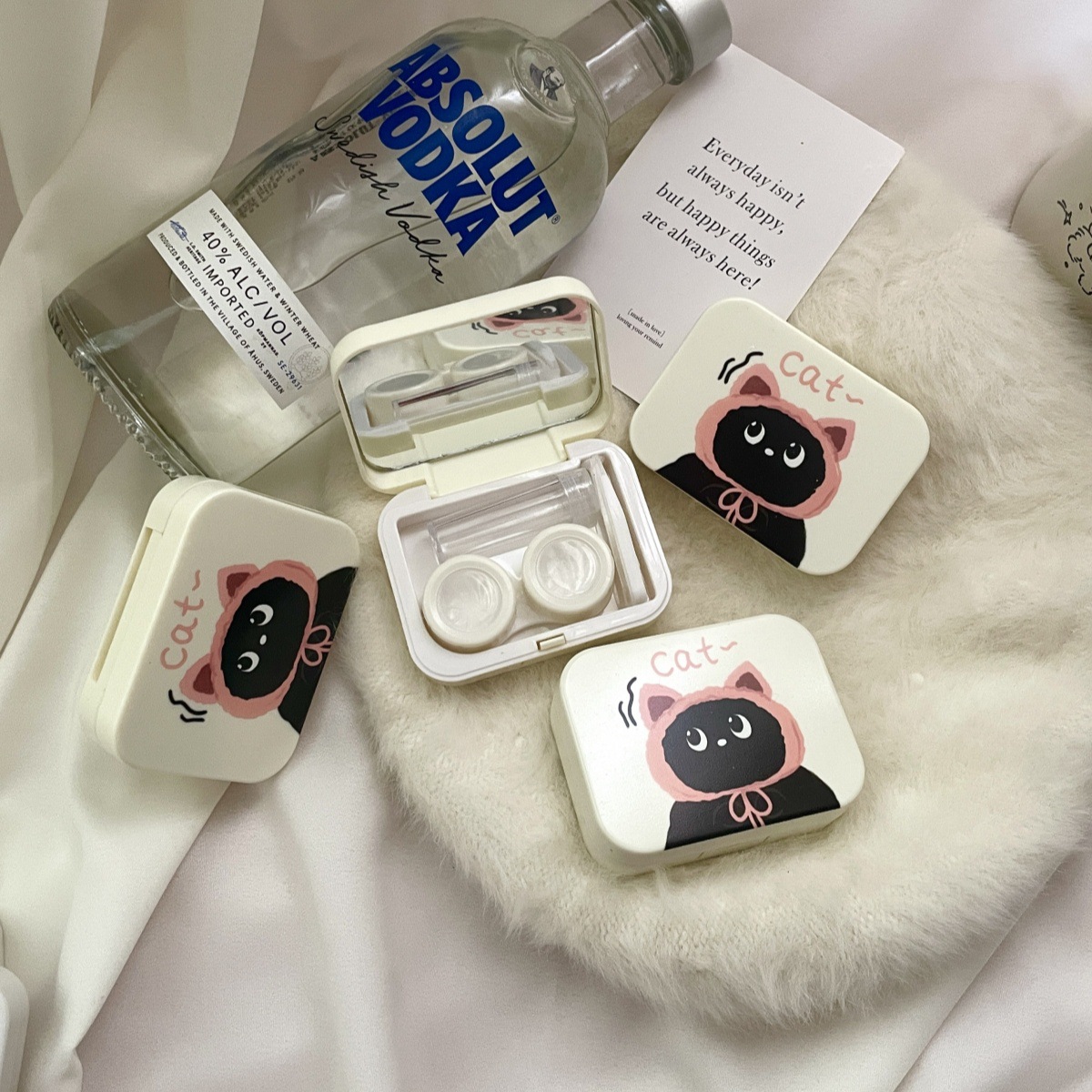 隱形眼鏡盒子帶鏡子防漏可愛卡通小巧隨身便攜美瞳收納盒護理盒子