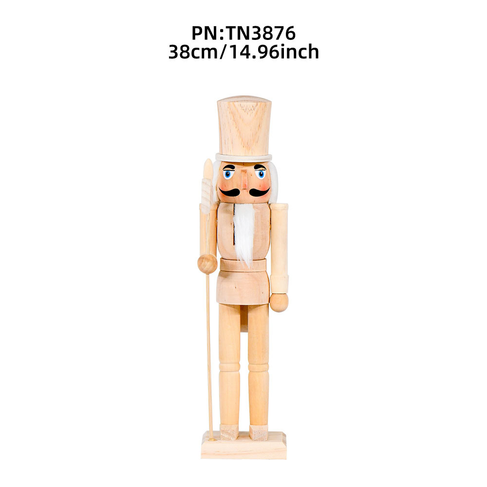 Nuevo producto 38cm hombre de nuez de madera 15in inventario creativo de Navidad blanco embrión hacha hombre de títeres