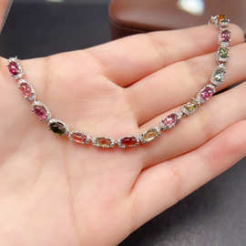 跨境专供天然碧玺S925手链4*6mm珠宝首饰手链女生配饰批发