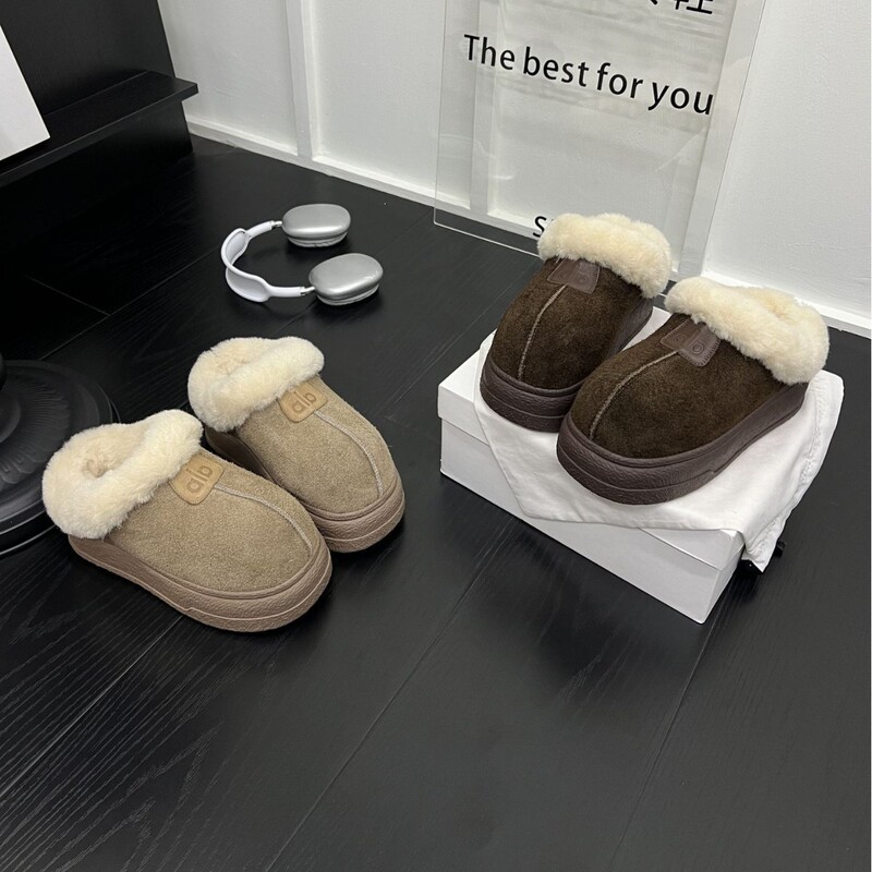 Plush Snow Boots for Women 2025 Winter New Style Ugly Big Toe Furry Shoes Thick Sole Toe Half Drag Cotton Shoes for Outer Wear