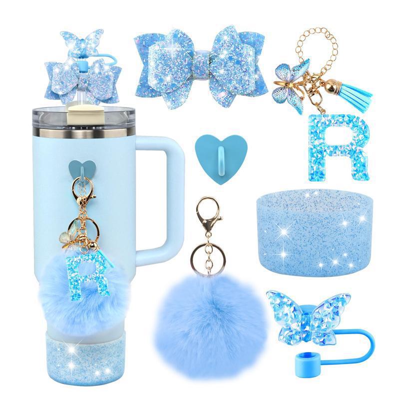 Stanley杯饰套装26个英文字母蓝色斯坦利杯配件套装-蝴蝶盖盖蝴蝶