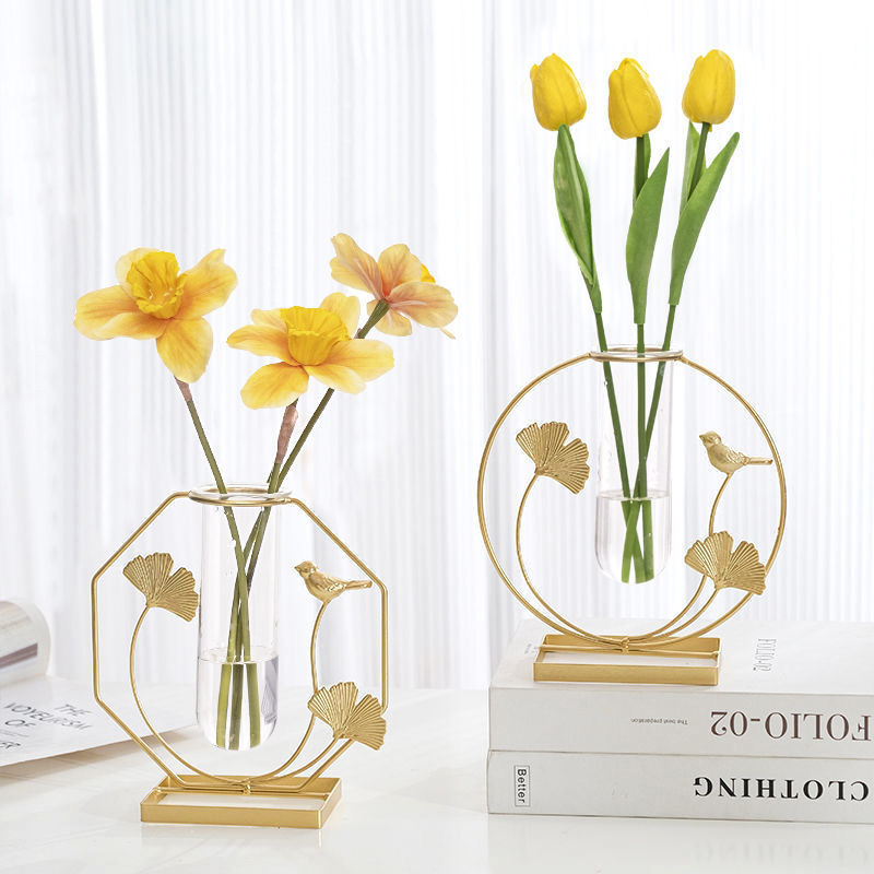 Fábrica al por mayor florero de hierro decoración salón arreglo de flores TV gabinete flor seca vidrio transparente mesa de comedor decoración del hogar