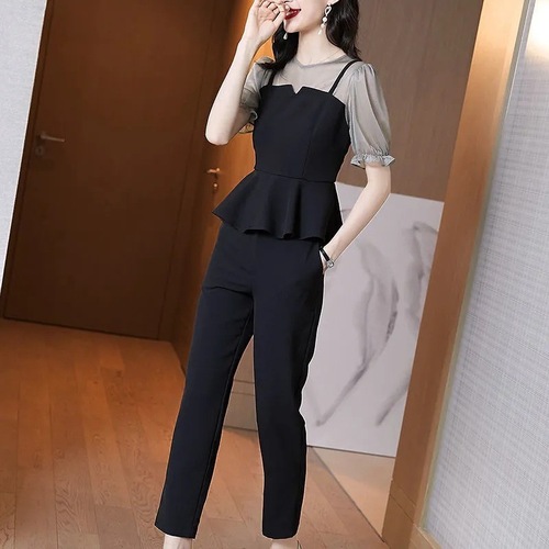 Women's 2025 Summer Slimming Fashion Chiffon Shirt and Pants Set for Large Women - Casual Two-Piece Set