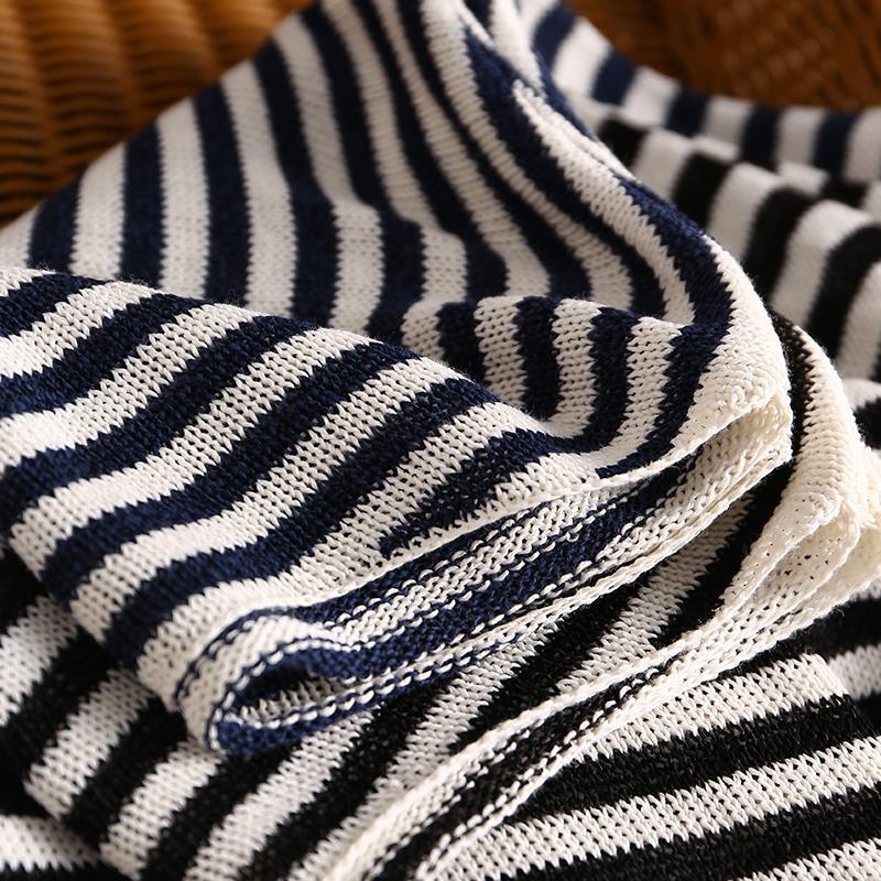 Early Autumn and Paper Yarn Dry Lightweight Contrast Stripe Loose Collar Long Sleeve Knitted Early Autumn and Paper Yarn Dry Lightweight Contrast Stripe Loose Collar Long Sleeve Knitted