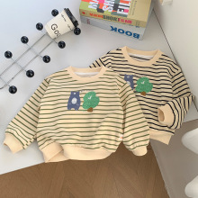 2025秋季新款男女宝宝百搭条纹童装男童秋装时尚长袖卫衣男宝批发