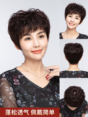 許昌假髮全頭套 中老年媽媽款蓬鬆短捲髮頭套 女士真人發頭套批發