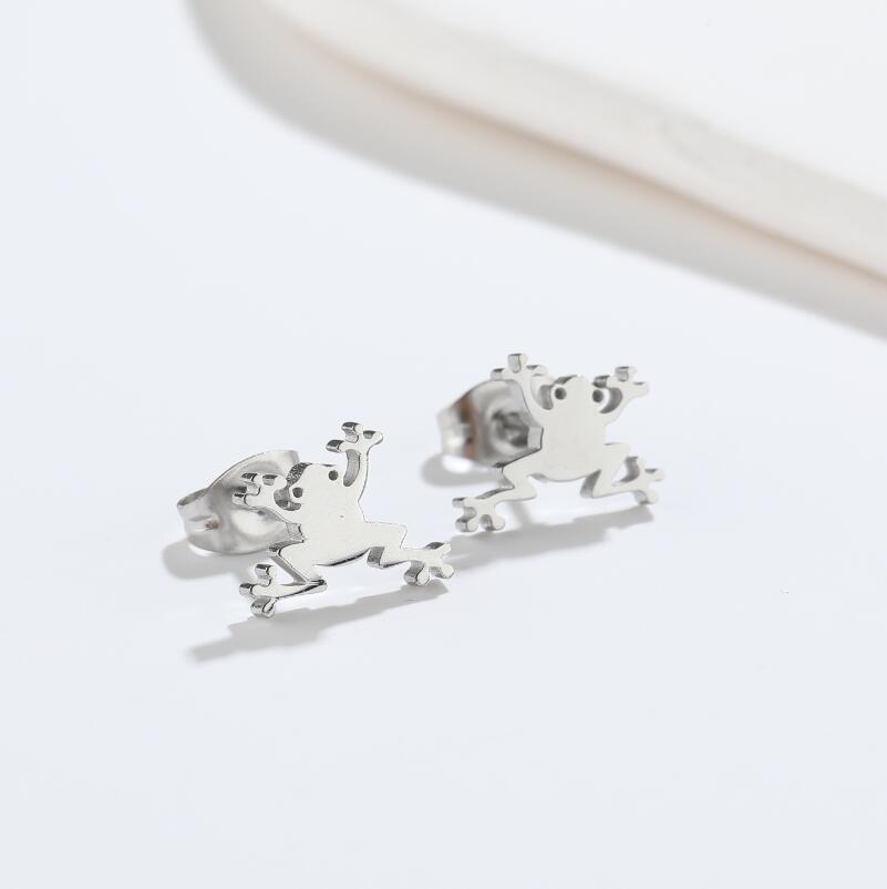 10g Weight PVD Coated Gold Plating Process PVD Coated 18K Gold Real Gold Plated Frog 304 Stainless Steel Fashion Waterproof Non Tarnish Ear Studs