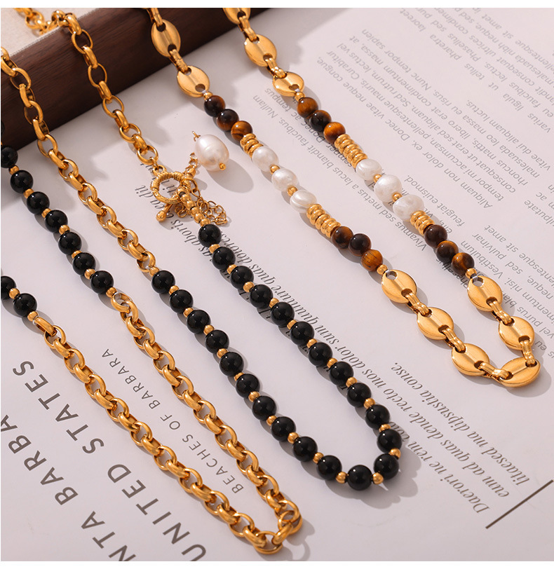 Holiday, Daily Occasion Elegant Simple Style Geometric Natural Stone Titanium Steel 18K Gold Plated Necklace In Bulk