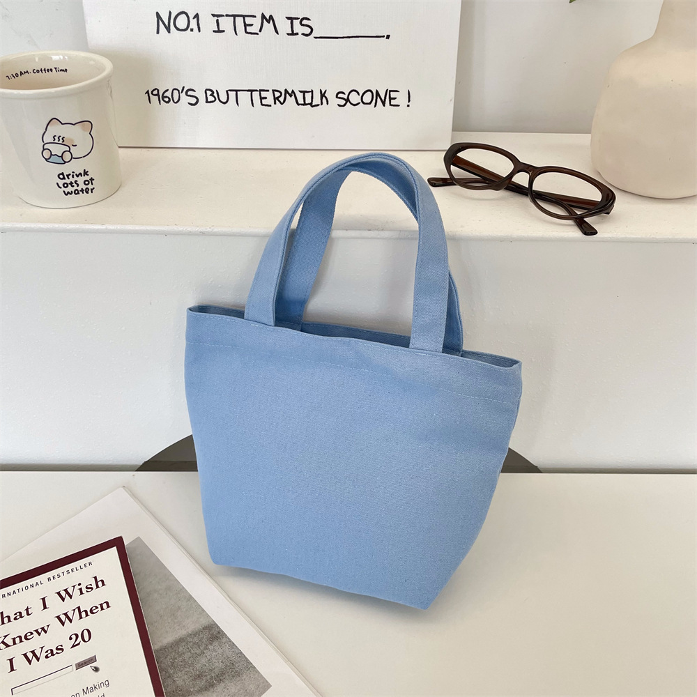 Z34  蓝色纯色帆布小布袋手提饭盒包化妆包杂物整理袋逛街手拎包