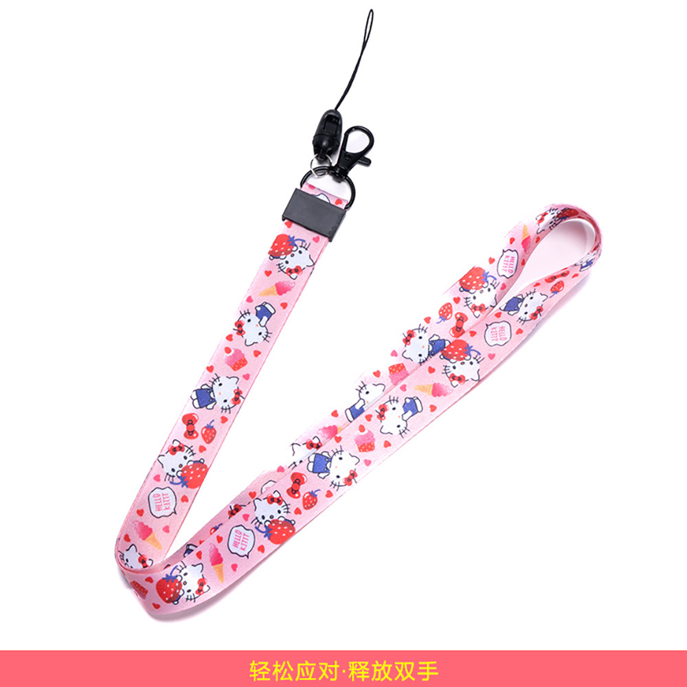 Halter creativo de dibujos animados cuerda larga poliéster transferencia térmica correa de muñeca desmontable Halter Cordón de teléfono móvil hebilla de metal de doble cara