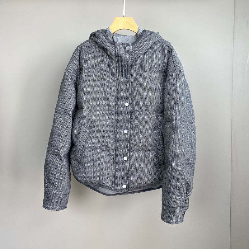 南油篙品2025秋冬新款BC人字纹羊毛连帽鹅绒服时尚百搭气质羽绒服|undefined