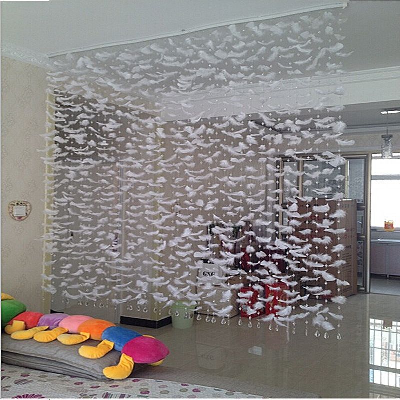 Crystal Feather Bead Curtain 2026 New Model Partition Curtain Finished Product for Doorway Entrance Decoration Living Room Indoor No Drilling Required