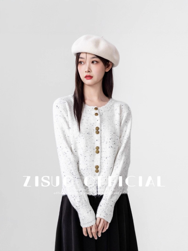 圆领针织开衫女2025秋季新款短款修身时尚百搭设计感上衣|undefined