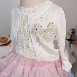 Girls' Hollow Air Conditioning Cardigan Spring and Summer Baby's Knitted Thin Waistcoat Baby Children's Summer Long Sleeve Shawl Jacket