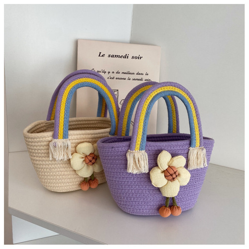 Hand-woven grass bags for women  new Korean style trendy fresh and colorful tote bags, popular and versatile shoulder bags