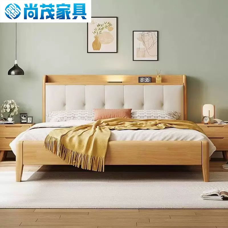 北欧实木床简约家用1.5米抽屉储物床原木风1.8米主卧双人床软包床