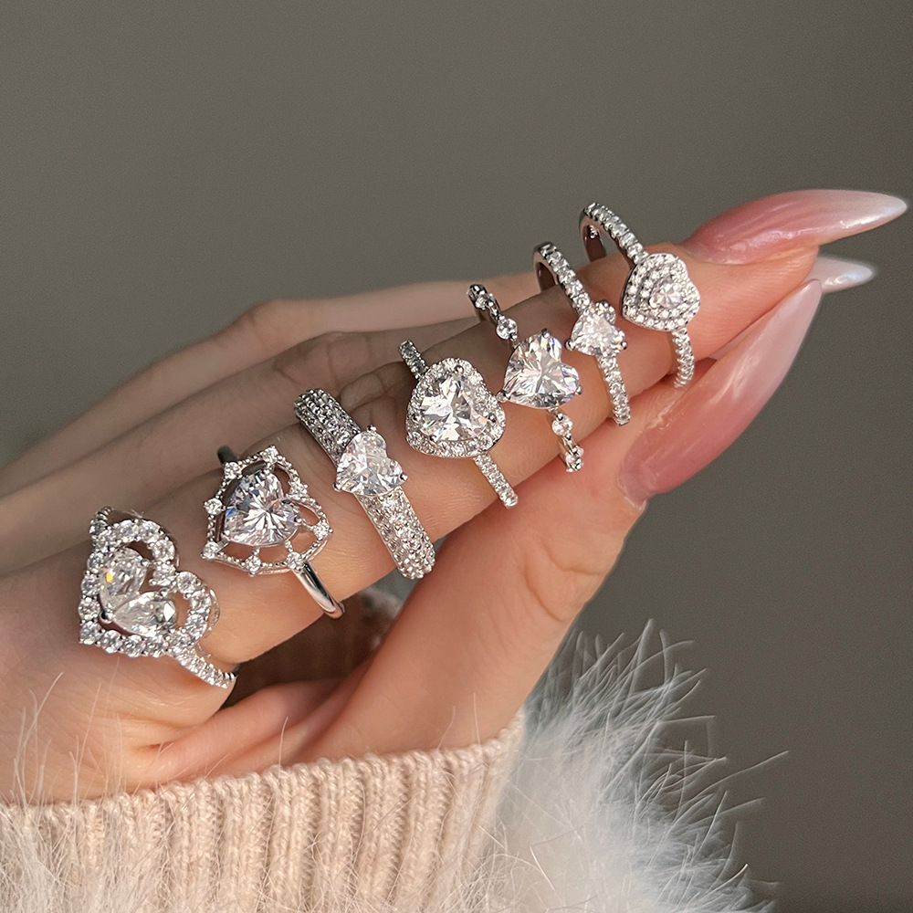3g Weight Zircon Inlay Material Rings Classification 5, 9 Ring Size Banquet, Daily Occasion 925 Sterling Silver Material Heart Shape Pattern 2025 Spring and Summer Season Women's Gender Plating Design Elegant, Simple Style Style 925 Sterling Silver Zircon Heart Shape Rings 925 Sterling Silver Rings 无