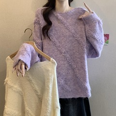 慵懒风软糯长袖针织衫女秋冬新款大码胖气质宽松显瘦毛衣