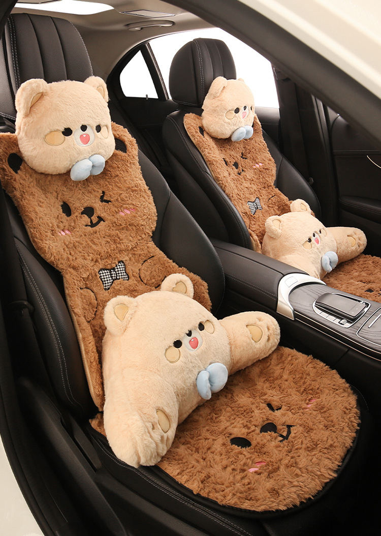 Winter Plush Cartoon Car Seat Cushion for Car Use to Keep Warm and Cold, Special Seat Cushion with Cute Little Waist, Non-Slip and Free of Binding