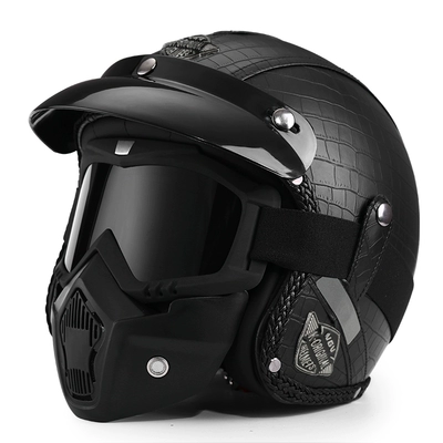 Motosiklet dəbilqələri: helmet men's and women's electric - m-crocodile-pattern-black-style-mirror-mask-leave-a-message-to-change-to-a-transparent-mirror-free-brim-face-towel