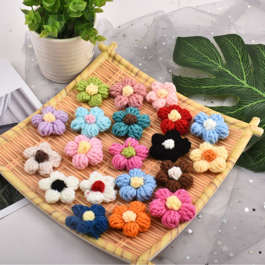 手工钩织编织泡芙花发夹饰品配件DIY服装胸花包帽装饰毛线花批发