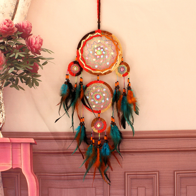 Color Feather Five Rings Dream Catcher Warm Indoor Home Decorations Bedside Wind Bell Pendant Creative Gift Wall Hanging