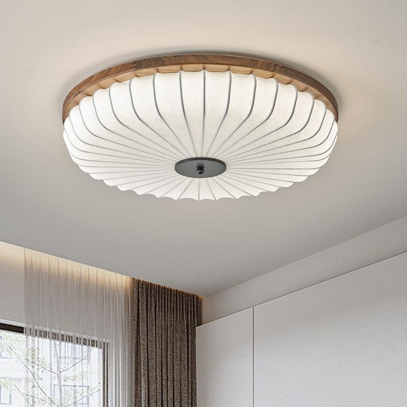 Nueva lámpara de dormitorio de nogal negro, tapa de seda de imitación, nueva habitación de libro de dormitorio principal retro chino, lámpara de techo led