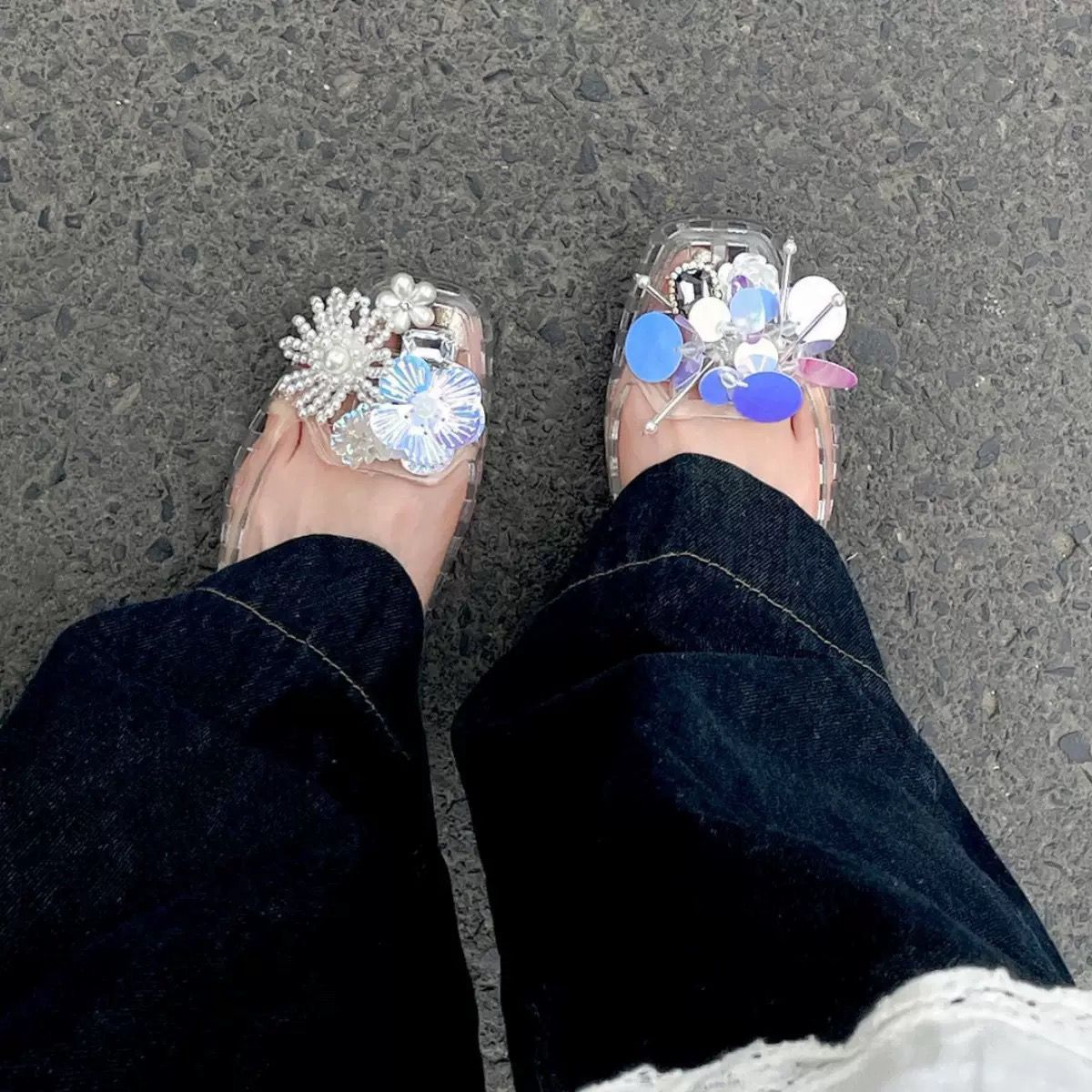 Sandalias de Gelatina con Flores PVC Secado Rápido Transpirable