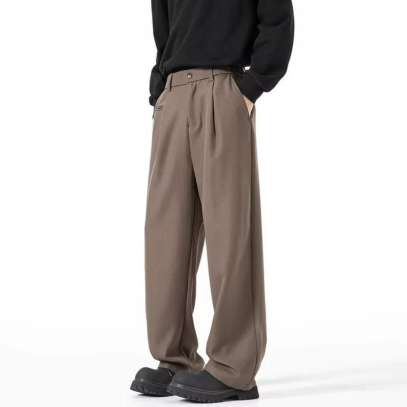 Ретро премиум-класса сплошной цвет прямые вертикальные брюки для мужчин и женщин весной и осенью без горячего и свободного прилива универсальные повседневные брюки