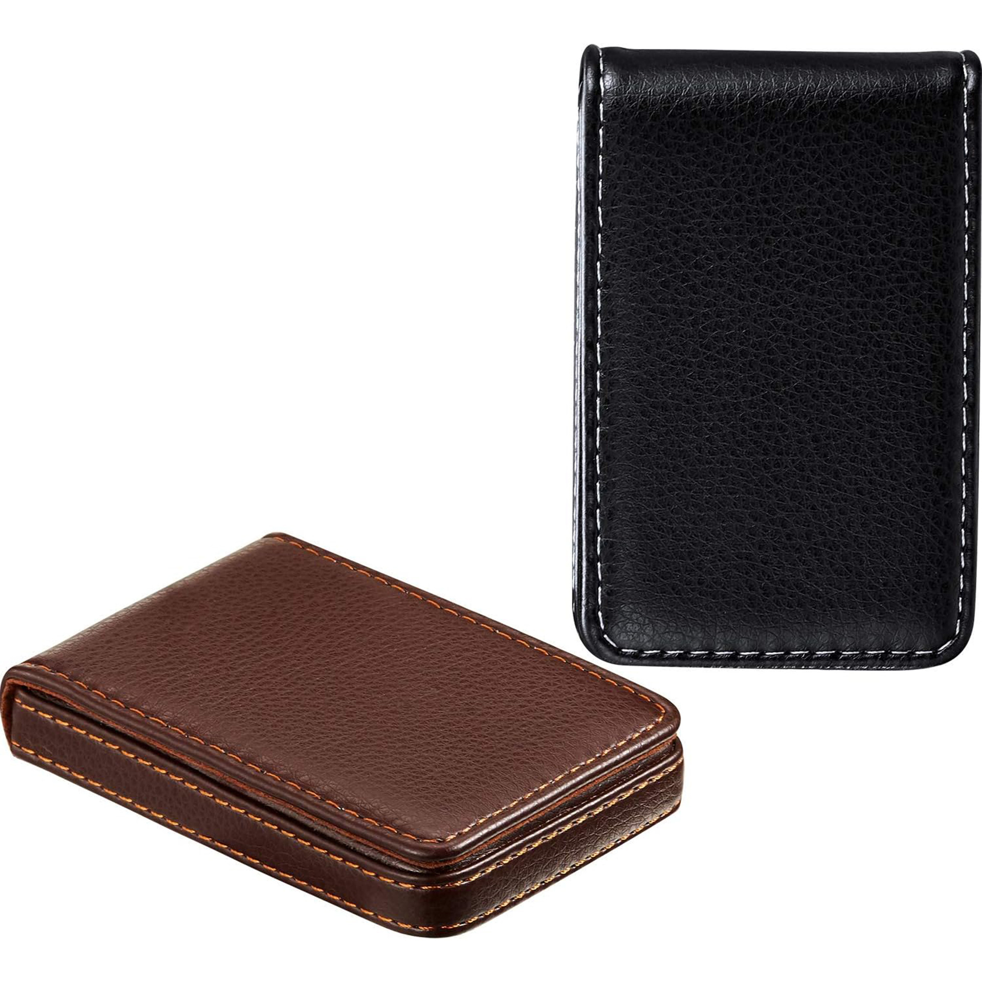 Estuche para tarjetas de visita de regalo de empresa portátil de comercio exterior personalizado para hombres, bolso para tarjetas de gran capacidad, bolso para tarjetas de visita magnético de cuero de estilo vertical