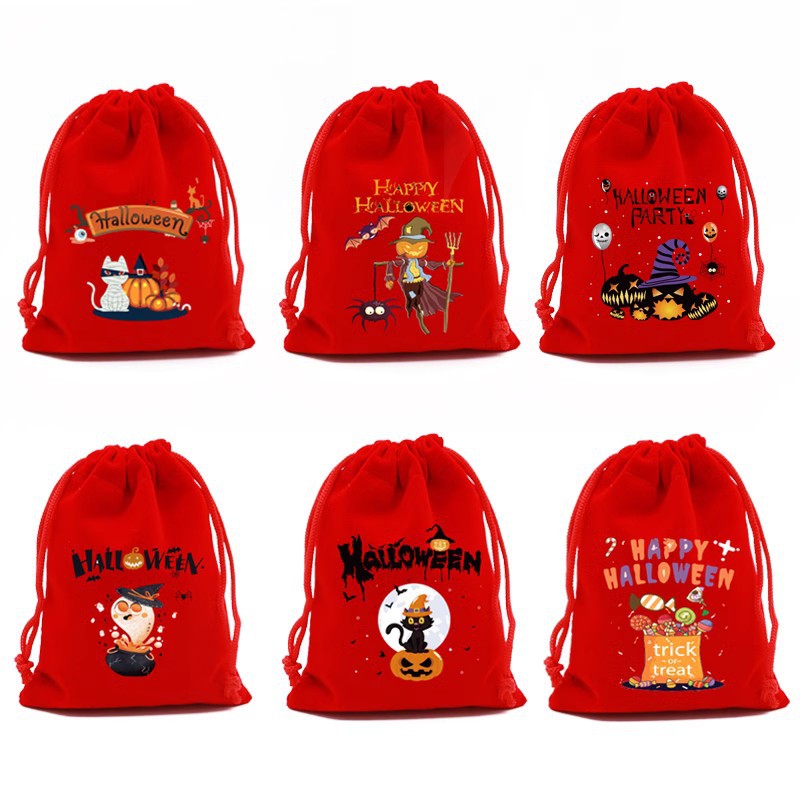 万圣节糖果袋饼干零食袋子儿童万圣派对礼品袋大红绒布袋小礼品袋