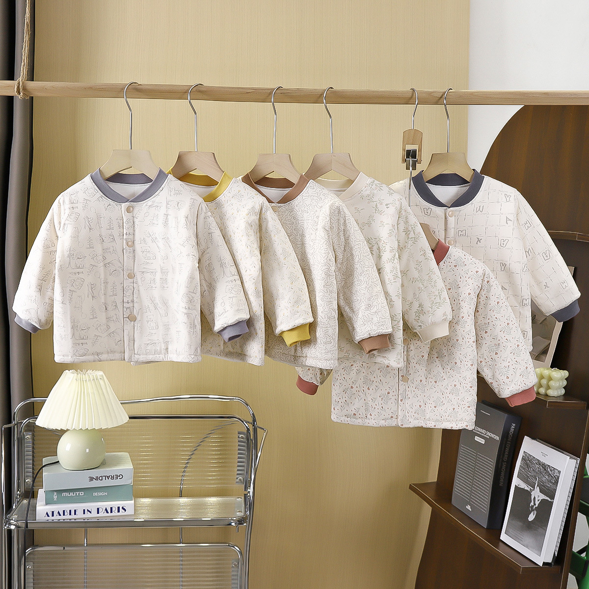 Machine washable cotton~Baby quilted cotton cardigan for boys and girls, thickened warm top with front closure and cotton lining