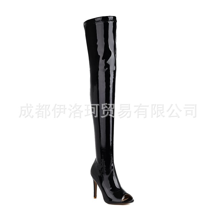 Jazz Dance High Heels Lisa Same Style Slim Leg Boots Internet Celebrity Patent Leather Over-The-Knee Boots for Women Spring & Fall Open Toe Fish Mouth Large Size