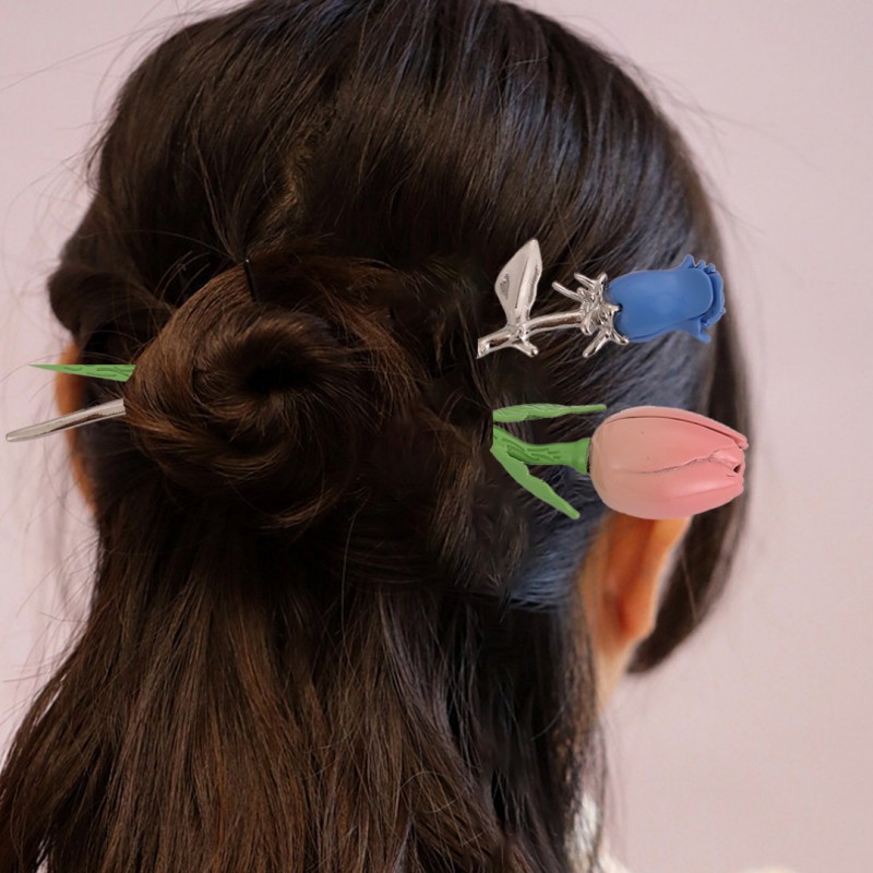 Tulipán horquilla simple diseño de alta gama accesorios para el cabello cuchara de espalda updo Bola de Pelo palillos cabeza Rosa tocado