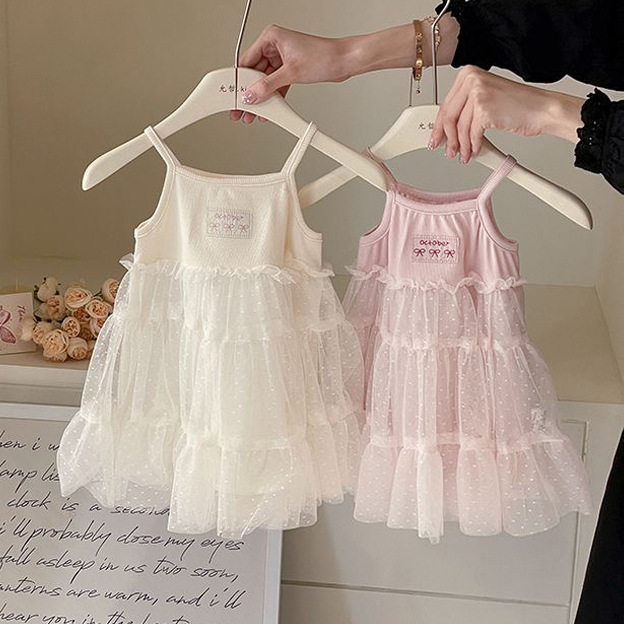 Girls' Summer One-Piece Dress 2026 Sweet Baby Princess Dress Vest Dress Infant Thin Mesh Suspender Dress Type a