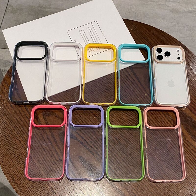 Simple transparent three-in-one candy-colored frame suitable for iPhone 17pm phone case, Apple 16pm protective cover 15 Simple transparent three-in-one candy-colored frame suitable for iPhone 17pm phone case, Apple 16pm protective cover 15