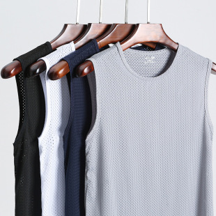 Ice Silk Mesh Vest Men's Outer Wear Fitness Hurdle Sports Thin Quick-drying Sleeveless T-shirt Summer Waistcoat Wholesale