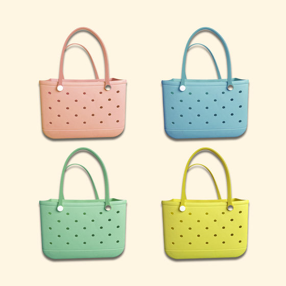 Outdoor Macarons Beach Bag Hole Bag Waterproof Fashionable Lightweight Handbag Large Capacity Shopping Vegetable Basket Satchel