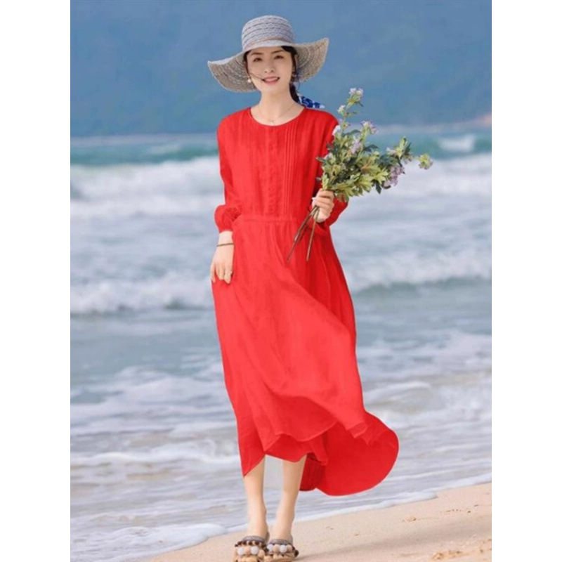 Elegant White Ramie dress Women's Summer High-end Seaside Sanya Holiday Travel Beach Long Skirt Elegant White Ramie dress Women's Summer High-end Seaside Sanya Holiday Travel Beach Long Skirt