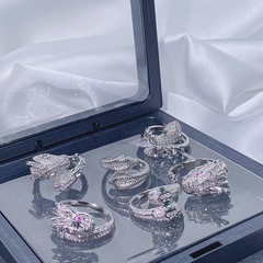 小眾設計感個性國潮風龍形滿鑽開口戒指中性不規則輕奢高級感指環