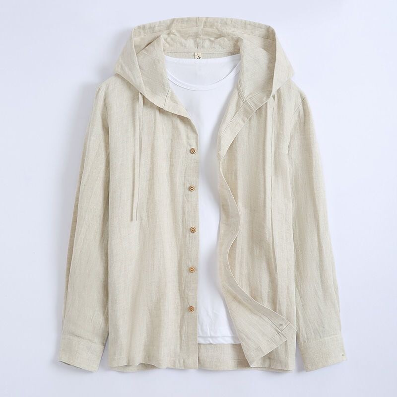 Spring and Summer Solid Color Linen Shirt for Men, Loose Thin Hooded Cotton-Linen White Top, Sun Protection Clothing, Men's Linen Shirt Spring and Summer Solid Color Linen Shirt for Men, Loose Thin Hooded Cotton-Linen White Top, Sun Protection Clothing, Men's Linen Shirt