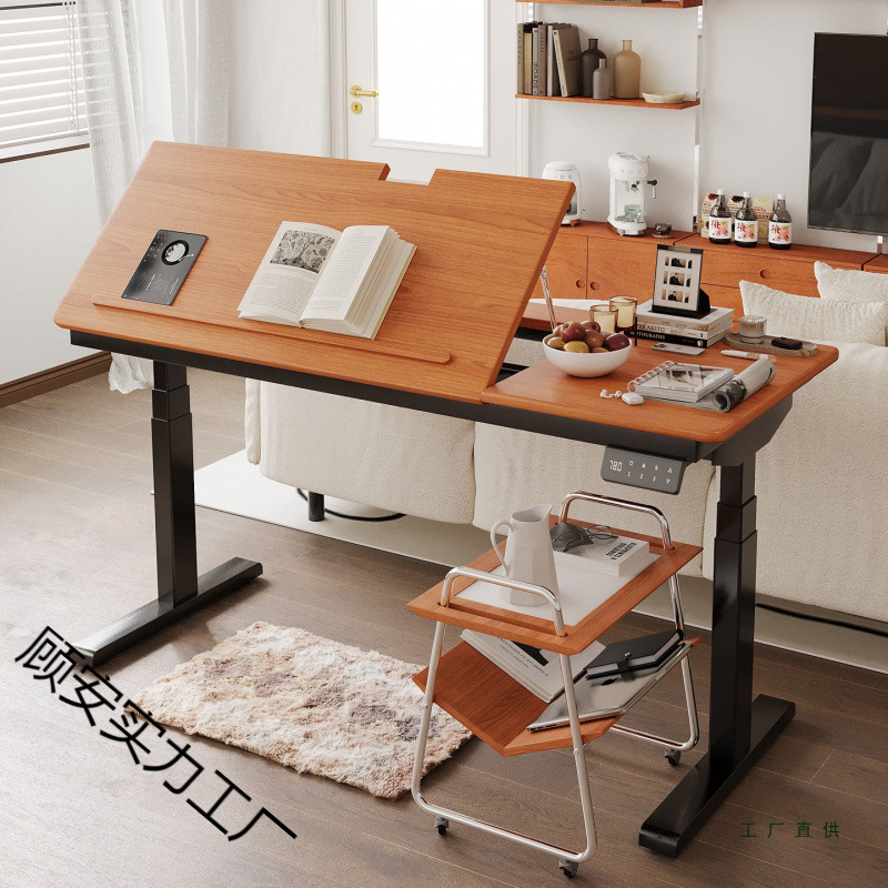 Electric Adjustable Table Solid Wood Office Computer Table Small Apartment Tiltable Desk Children's Study Table Home Calligraphy Table