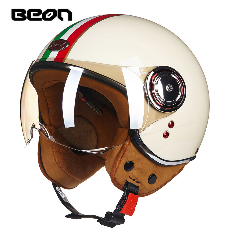 Casco de Motocicleta Beon para Primavera y Verano, Elegante y Moderno para Hombres y Mujeres, Casco Medio para Scooter Eléctrico, Estilo Retro Ligero de Media Cara.