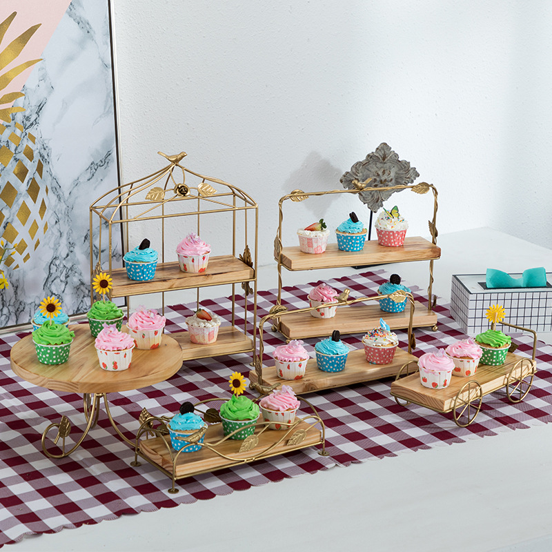 Soporte de la torta de madera soporte de postre soporte de exhibición decoración de la boda Europea accesorios multi-capa bandeja merienda soporte traje image 25